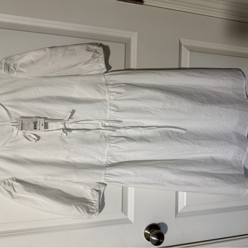 Women’s White Mini Dress with Tie Waist